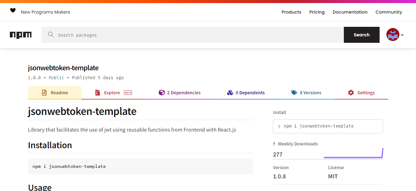 Documentación del package jsonwebtoken-template